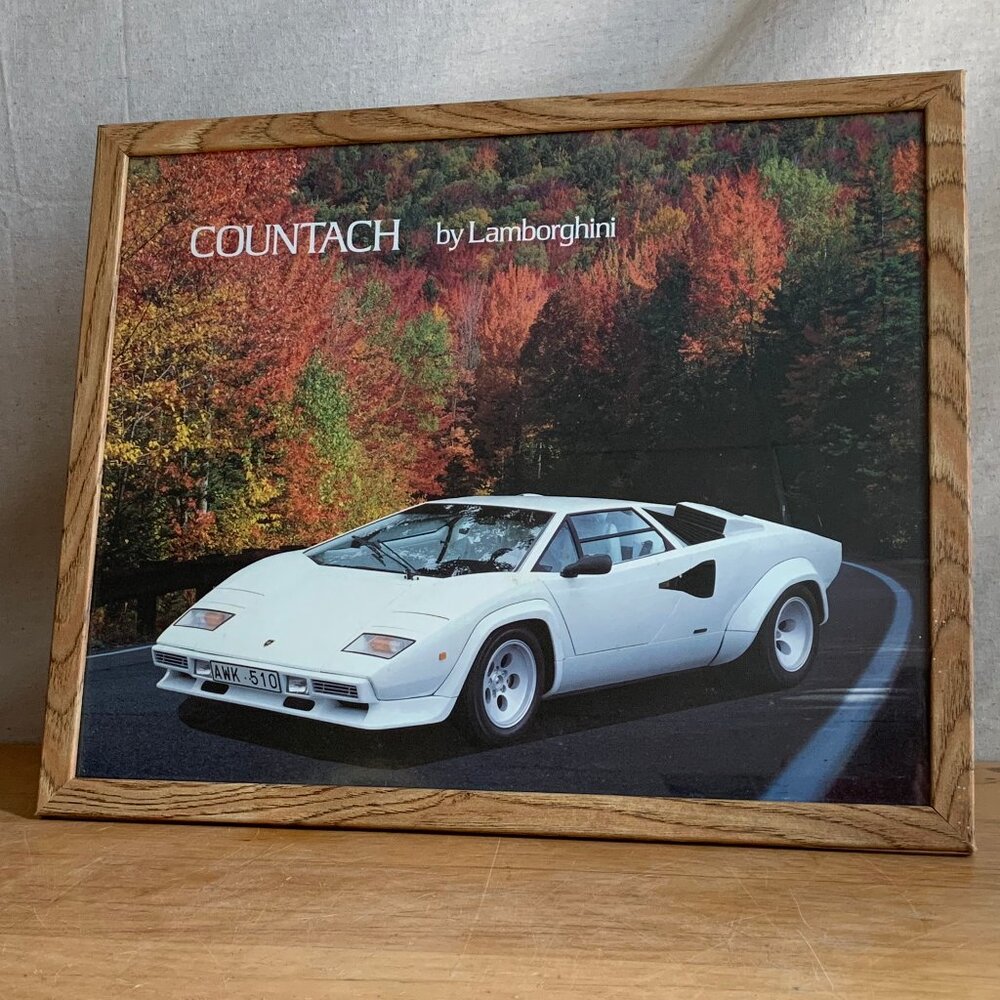 Framed "COUNTACH by Lamborghini" White Coupe (Printed Picture)